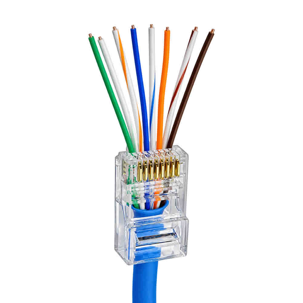 Conector RJ45 macho categoria 5e com passagem ROHS HELCON